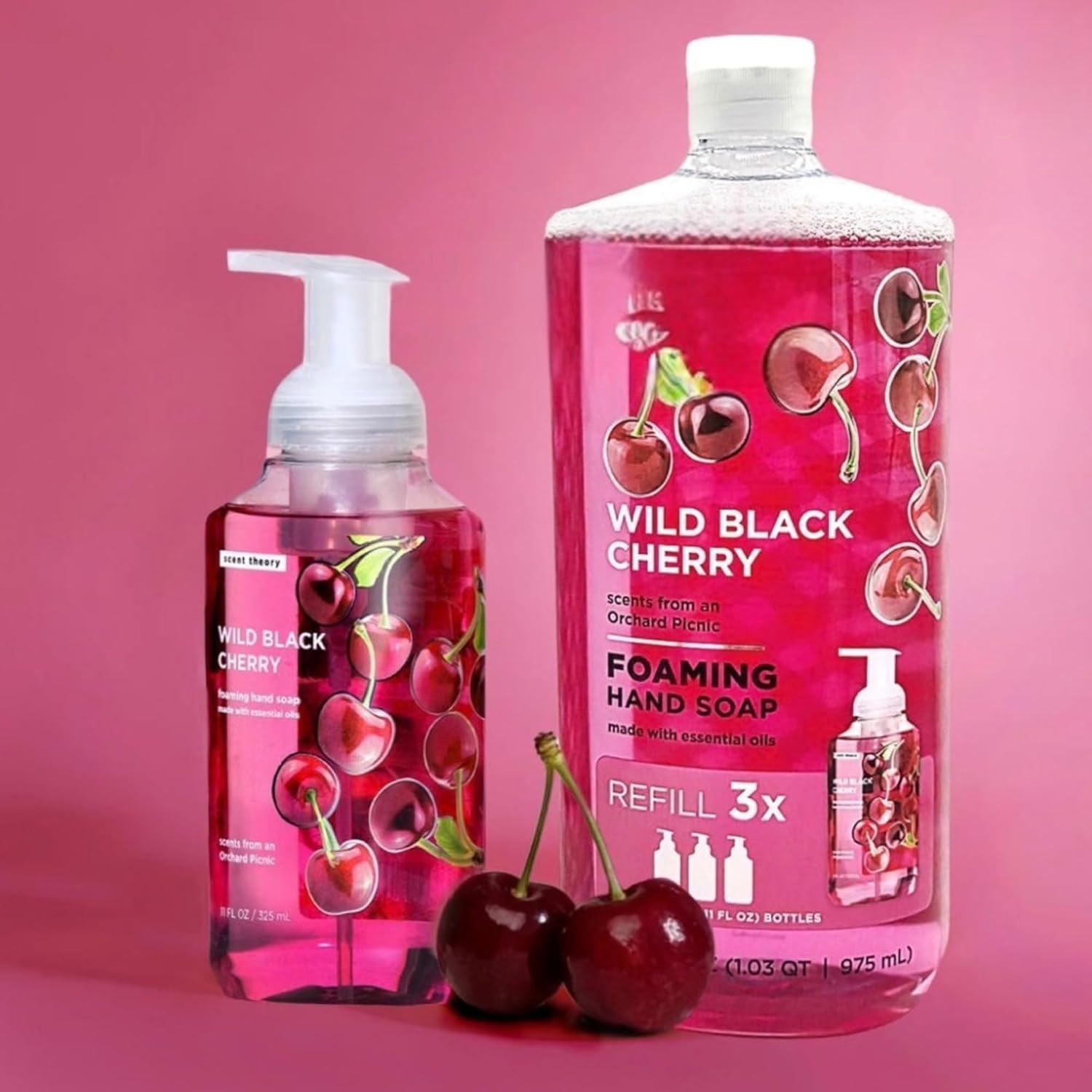 Wild Black Cherry Foaming Hand Soap Sink Bottle & Large Refill Bottle Included, Limited Edition, Made with Essential Oils