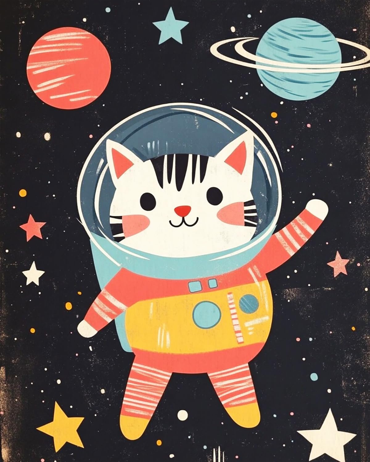 Liubaishi Black Paint By Numbers For Adults, Space Cat Astronaut, 16X20 Inch Acrylic Canvas Kit With 3 Brushes