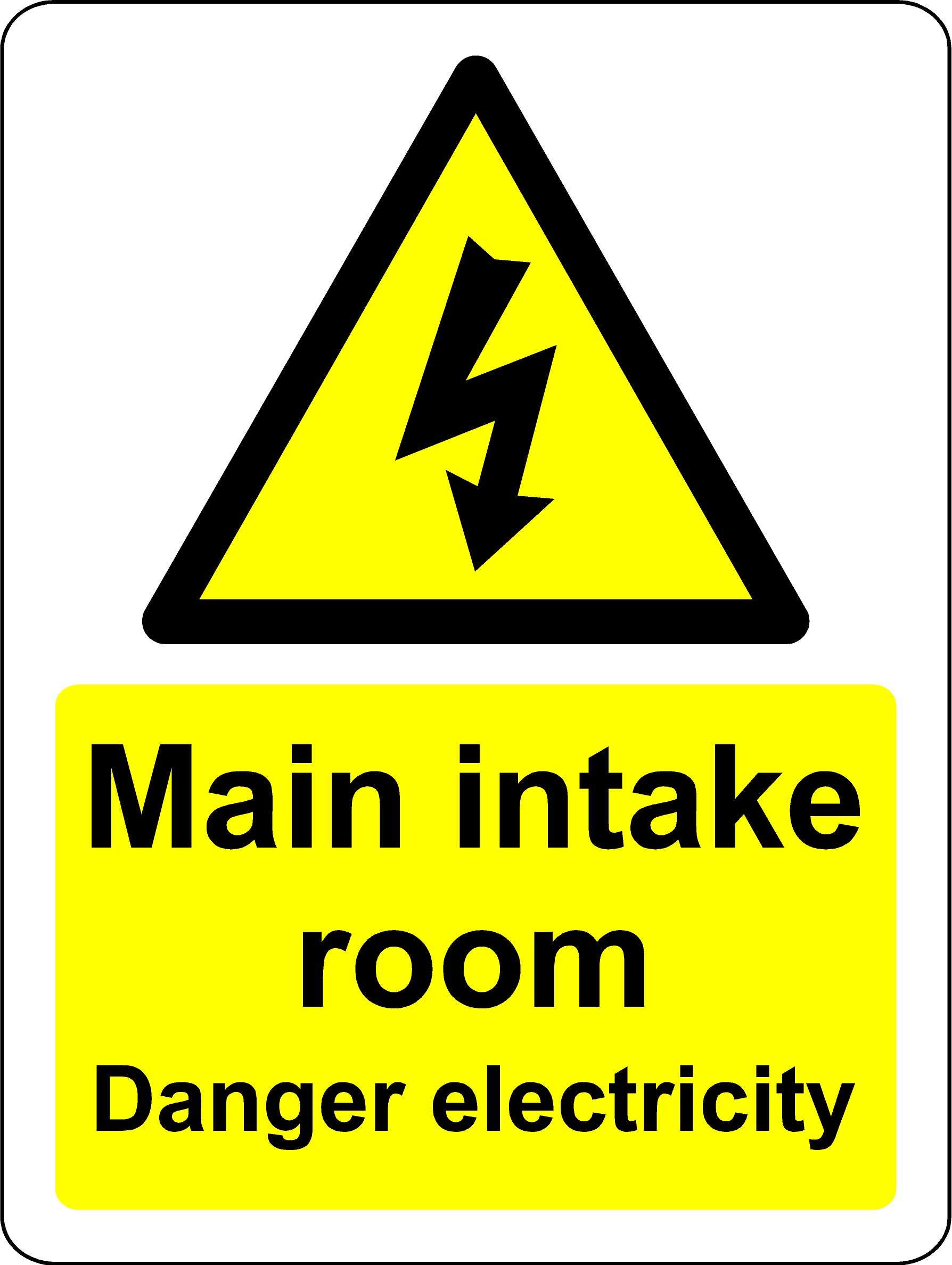 Main intake room danger electricity Safety sign - Self adhesive sticker 200mm x 150mm
