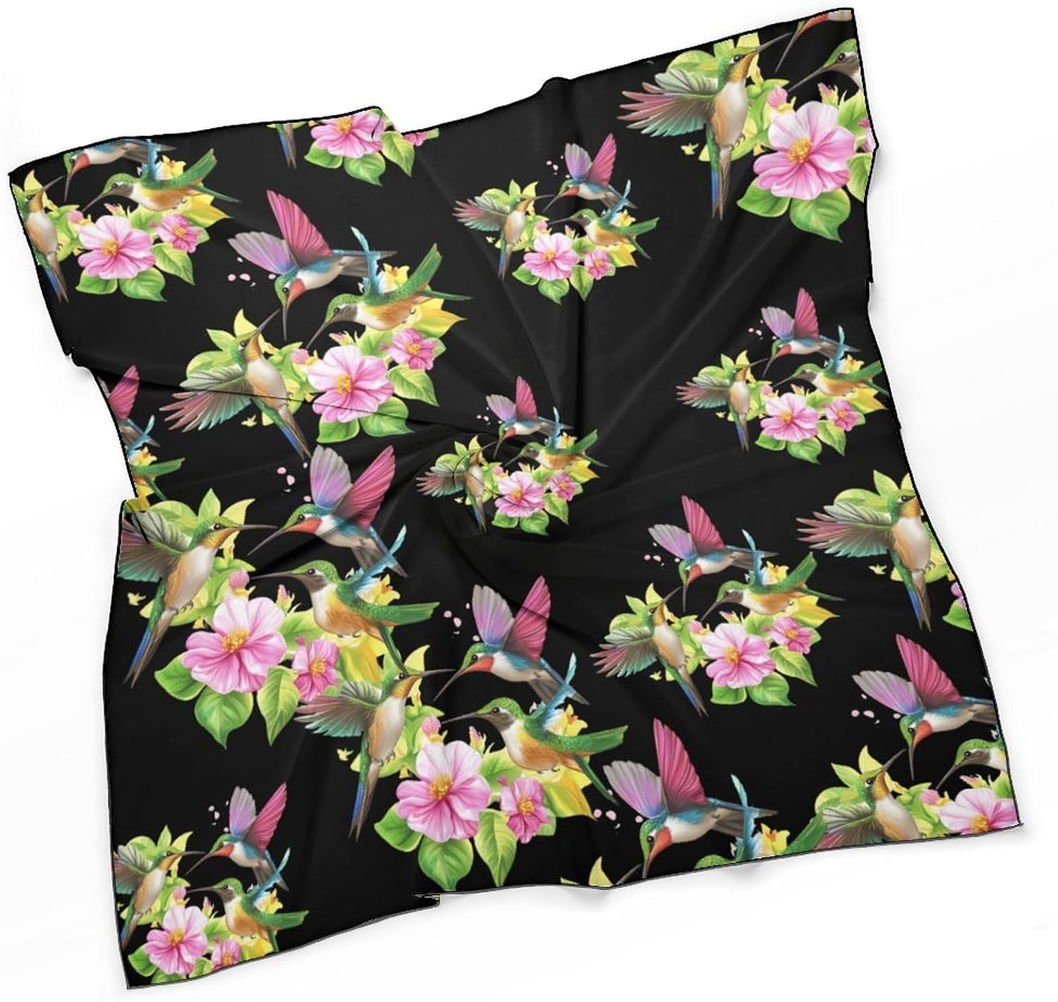 Hummingbirds Flowers Print Bandana Fashion Head Scarf Square Silk Scarf Print Neck Hair Scarfs for Women Men Gifts
