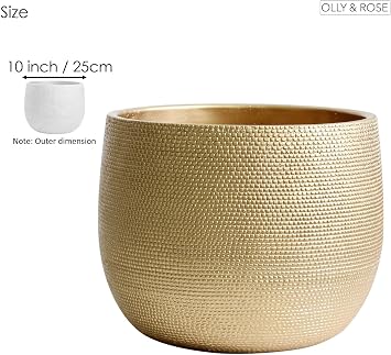 Olly & Rose Barcelona Ceramic Plant Pot - Flower Pots - Plant Pots Indoor & Outdoor Planters (Gold, 25cm)