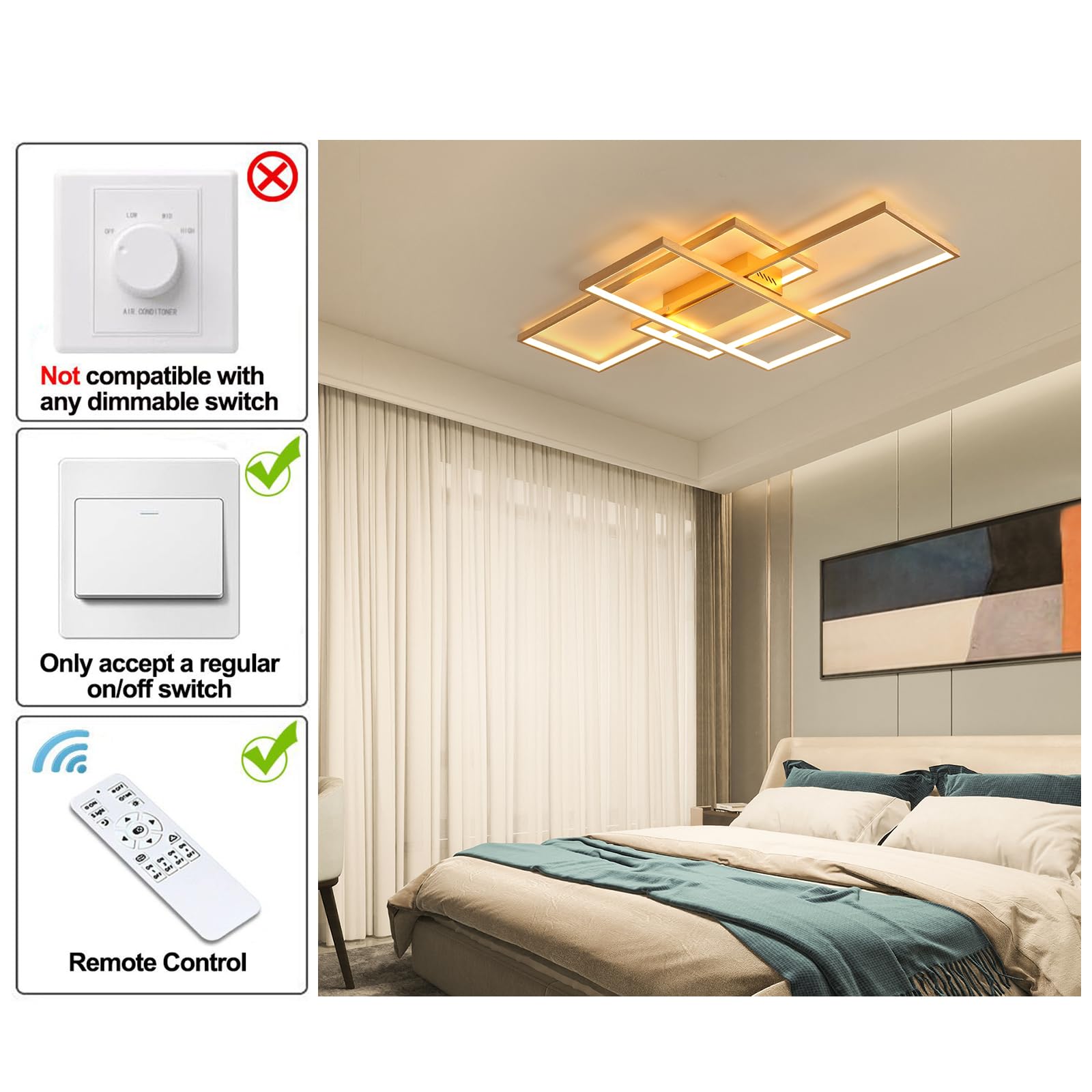 JIINOO Dimbare plafondlamp, inbouwplafondlamp, 110 cm, moderne
