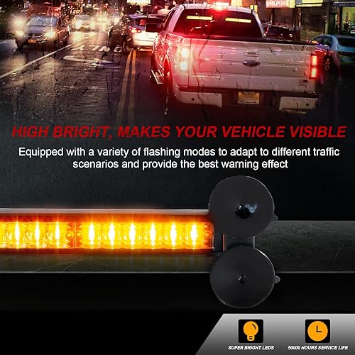 Miniatura 3 de LUMENIX Barra de luces estroboscópicas de emergencia LED ámbar de 2 x 12 pulgadas para ventana delanteratrasera, advertencia de peligro de
