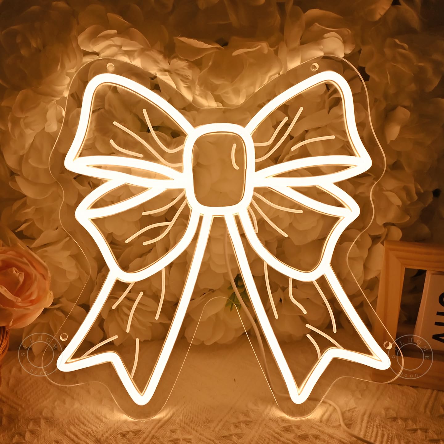 SYLHOME Bow Led Neon Light Sign Cute Girls Kids Bedroom Nursery Game Room Wall Sign Decor Beauty Salon Wedding Birthday Party Backdrop Gifts 11.8" X 11.8" USB — image 1