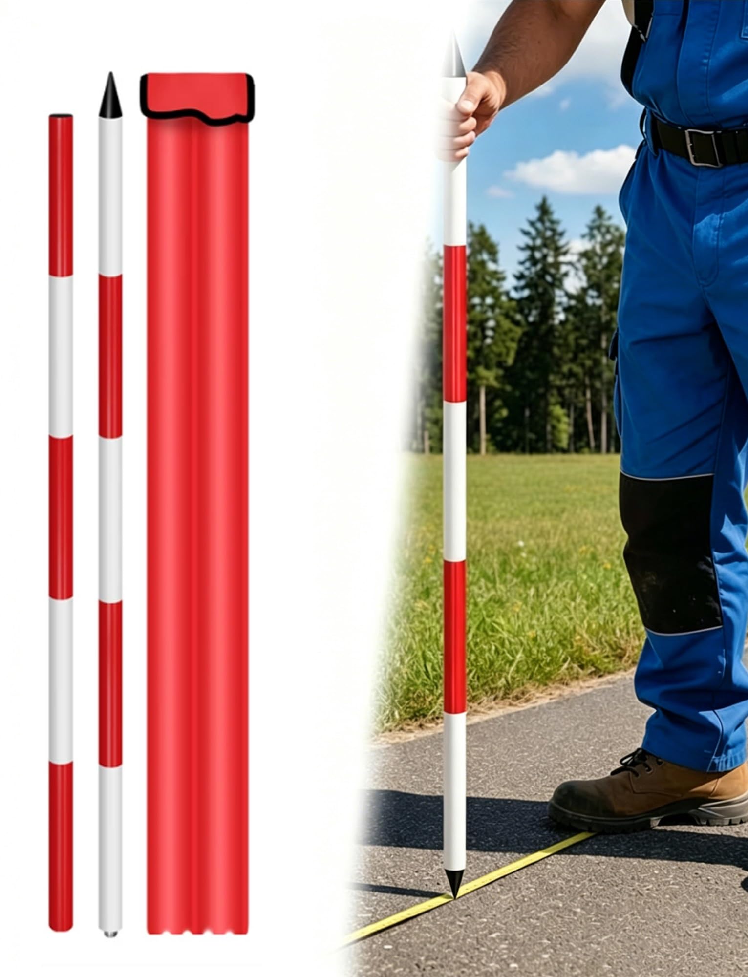 Poste de topografía, Poste de topografía de Aluminio Desmontable - Vara de medición de 78,74 Pulgadas para topografía, Marcado de Obras, mediciones de ingeniería - Poste de medición de preci