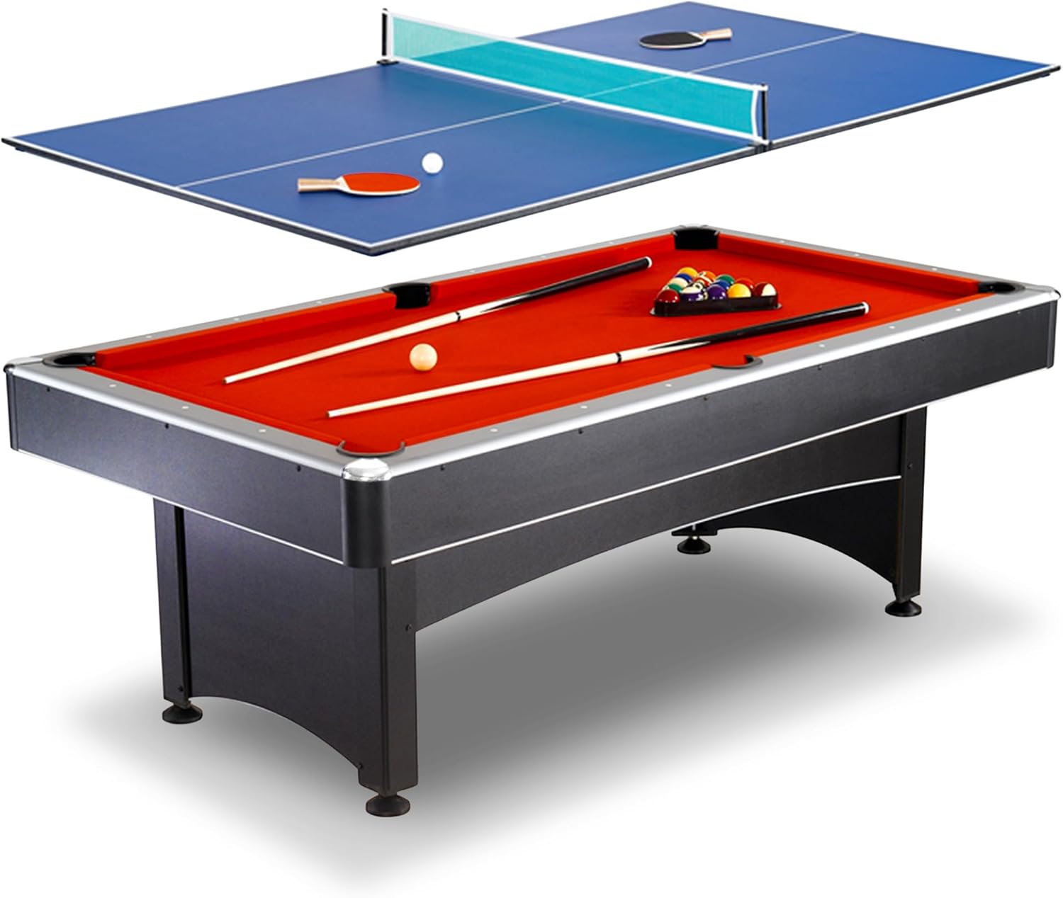 Hathaway Maverick 7 Foot Pool Table with Table Tennis Top – with Accessories for Both Games – Space-Saving Ping Pong and Pool Table Combo for Families – Matte Black Finish