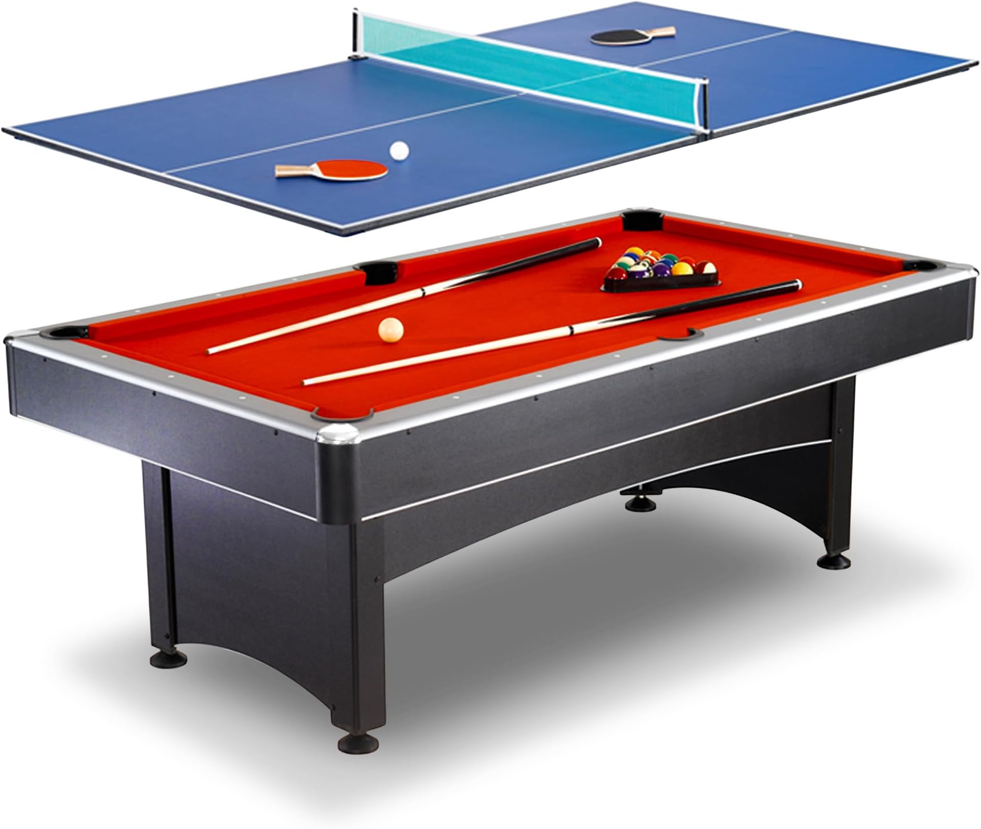 Hathaway Maverick 7 Foot Pool Table with Table Tennis Top โ with Accessories for Both Games โ Space-Saving Ping Pong and Pool Table Combo for Families โ Matte Black Finish