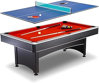 Hathaway Maverick 7 Foot Pool Table with Table Tennis Top – with Accessories for Both Games – Space-Saving Ping Pong and Pool Table Combo for Families – Matte Black Finish