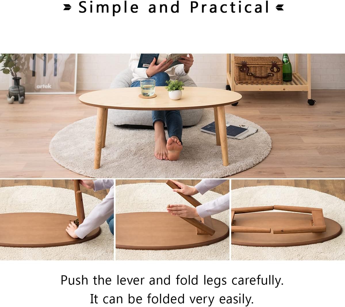 EMOOR Wood Folding Coffee Table, Samll (17" Dx35 W) Walnut