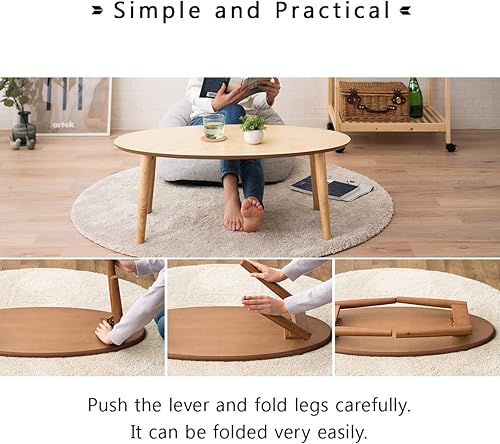 Miniatura 5 de EMOOR Mesa de centro plegable de madera ovalada (35.4 x 16.9 pulgadas), ceniza, mesa baja para sentarse en el suelo, espacio pequeño, minimalista,