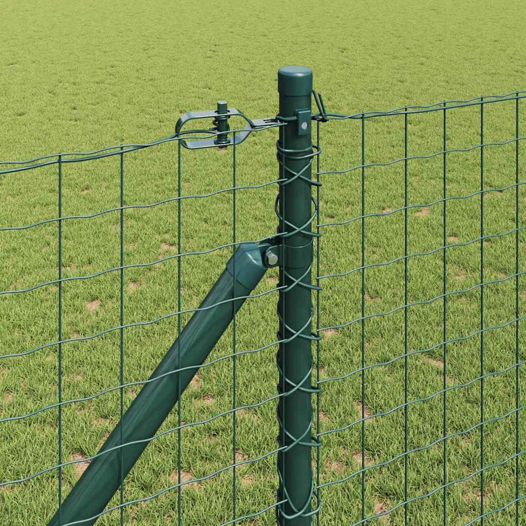 Postes de valla con manguito de impacto 7 piezas de acero con recubrimiento de polvo verde, estacas de 45 cm, para valla de doble varilla, exterior jardín, terraza, fijación resistente a la