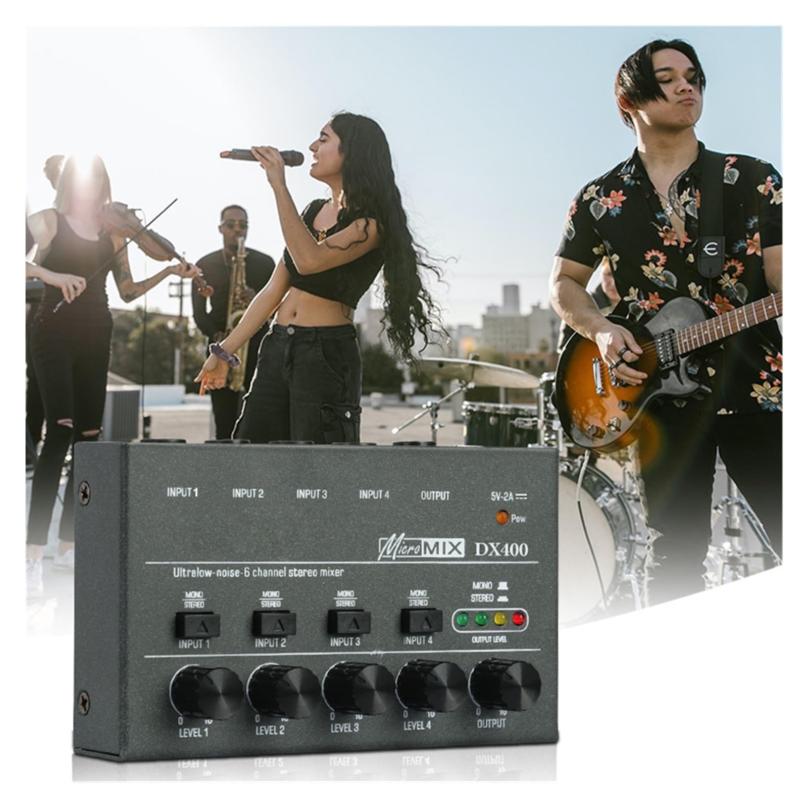 Mixer per DJ, Mixer di Linea a 4/6/8 canali DX400/600/800 Ultra-Low Noise aggiornato Mini Mixer Alimentazione DC5V Mixer di Facile utilizzo(DX800)