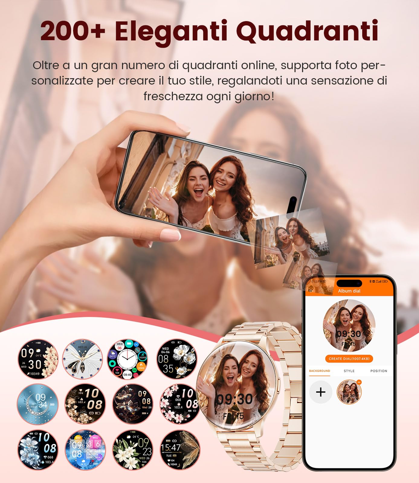 Smartwatch da donna, 1,43" HD AMOLED Smartwatch con funzione telefonica/Cinturino in metallo premium, orologio sportivo in con 120+ modalità sportive, monitoraggio del sonno, Oro
