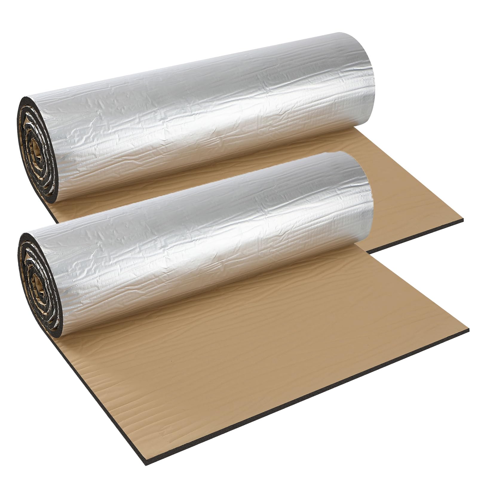 Pamatio 2 Roll Insulation Soundproofing Mat, 10mm Thick Radiator Insulation Foil Reflector, Self-Adhesive Aluminium Foil Sound Deadening Roll for Roofs, Floors, 200 x 50 cm
