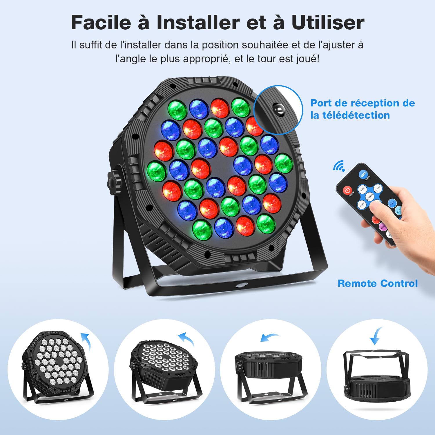Lumiere Par LED, RGB LED Projecteurs Eclairage de Scène avec Télécommande et Son Activé pour Soiree Disco DJ Bars Concerts, 2 Pcs