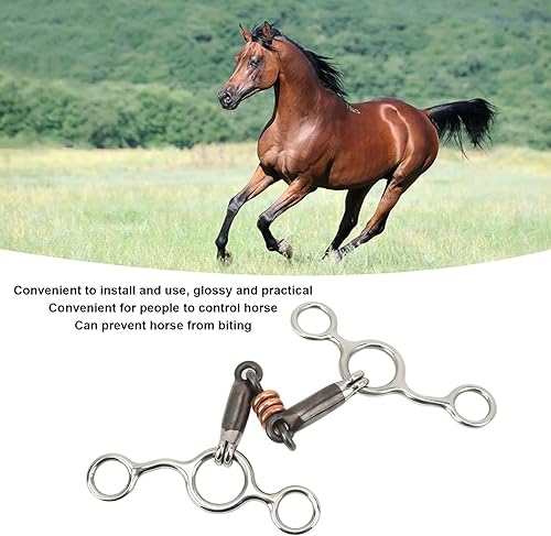 Miniatura 4 de TOPINCN Aparador de caballos Rodillo de cobre de acero inoxidable con boca articulada Snaffle Bit Horse Gag Ring Snaffle Latón 5.709 in Boquilla