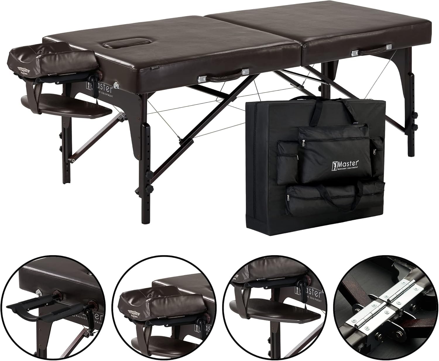 Master Massage - Lettino da massaggio portatile Supreme, 79 cm, color cioccolato, cuscino memory da 7,6 cm, con foro per il viso, pacchetto completo di lettino per massaggi