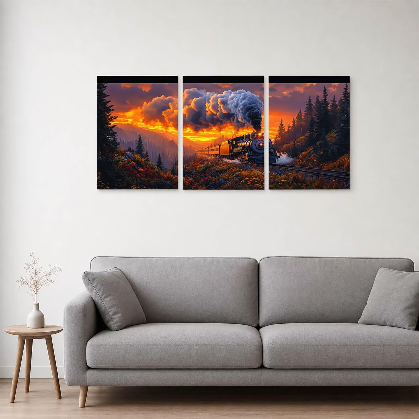 3 szt. Diamentowy pociąg Pełny zestaw, Krajobraz Diamentowy Malarstwo dla Dorosłych 75 x 50 cm x 3 Malowanie według numerów Diamentowe malowanie na zdjęcia Dekoracja salonu Nowoczesny prezent HXZH