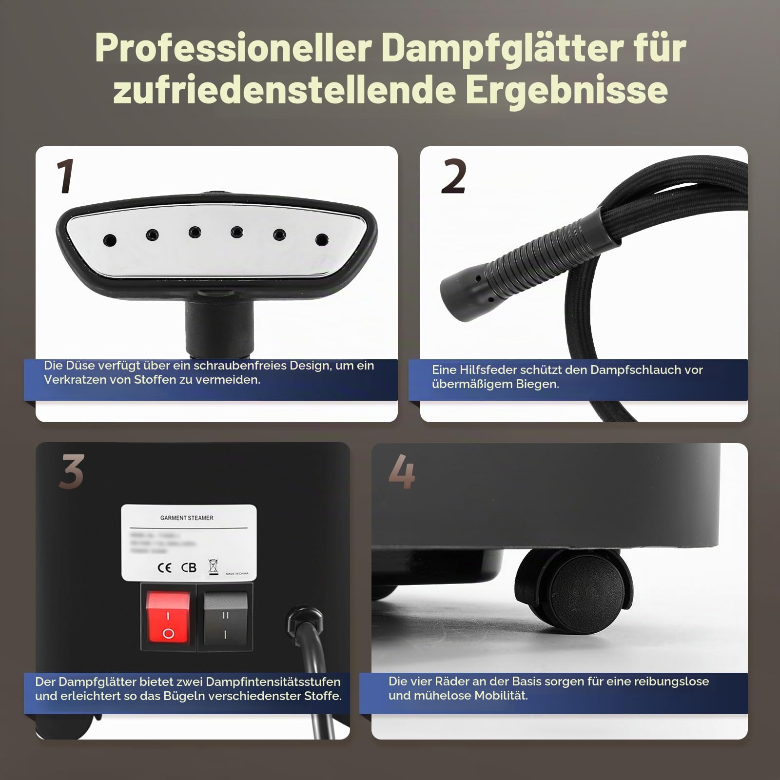 CGOLDENWALL 2000W Vertikales Dampfglätter, 3.2L Abnehmbarer Wassertank, 45s Schnelles Aufheizen, Duale Dampfstufen für alle Stoffe - mit Zubehör & Höhenverstellbar