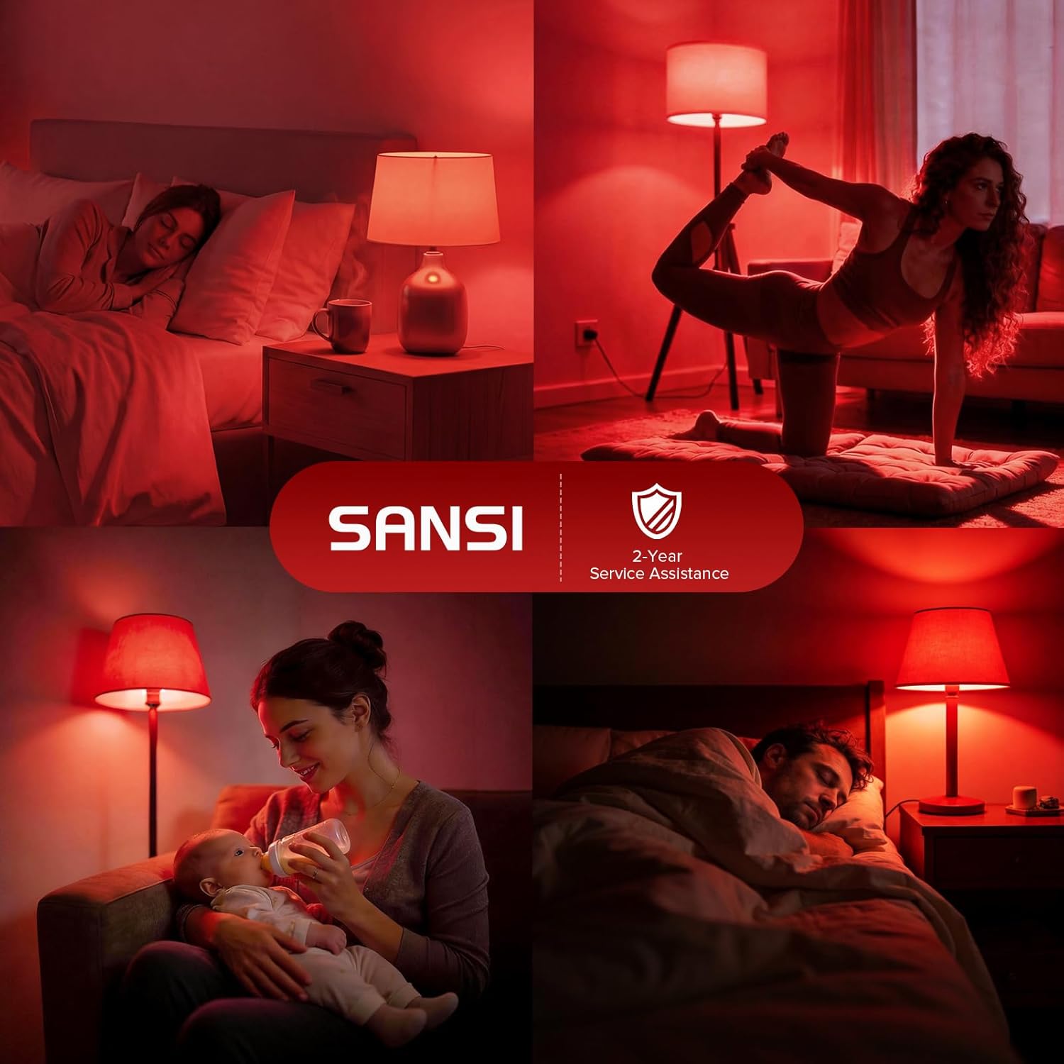 SANSI 670nm Red Light Bulb for Sleep Therapy with Remote Timer, Dimmable, Zero Blue Light for Melatonin Promoting, Dual Mode Natural Sleep Aid & 3000K Reading Light, 25W A21 E26 for Bedroom