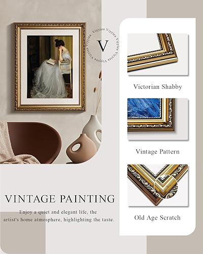 Miniatura 5 de VIYYIEA - Lienzo decorativo de pared con marco dorado, decoración del hogar, imágenes de lectura para dormitorio, baño, retratos, pintura de pared,