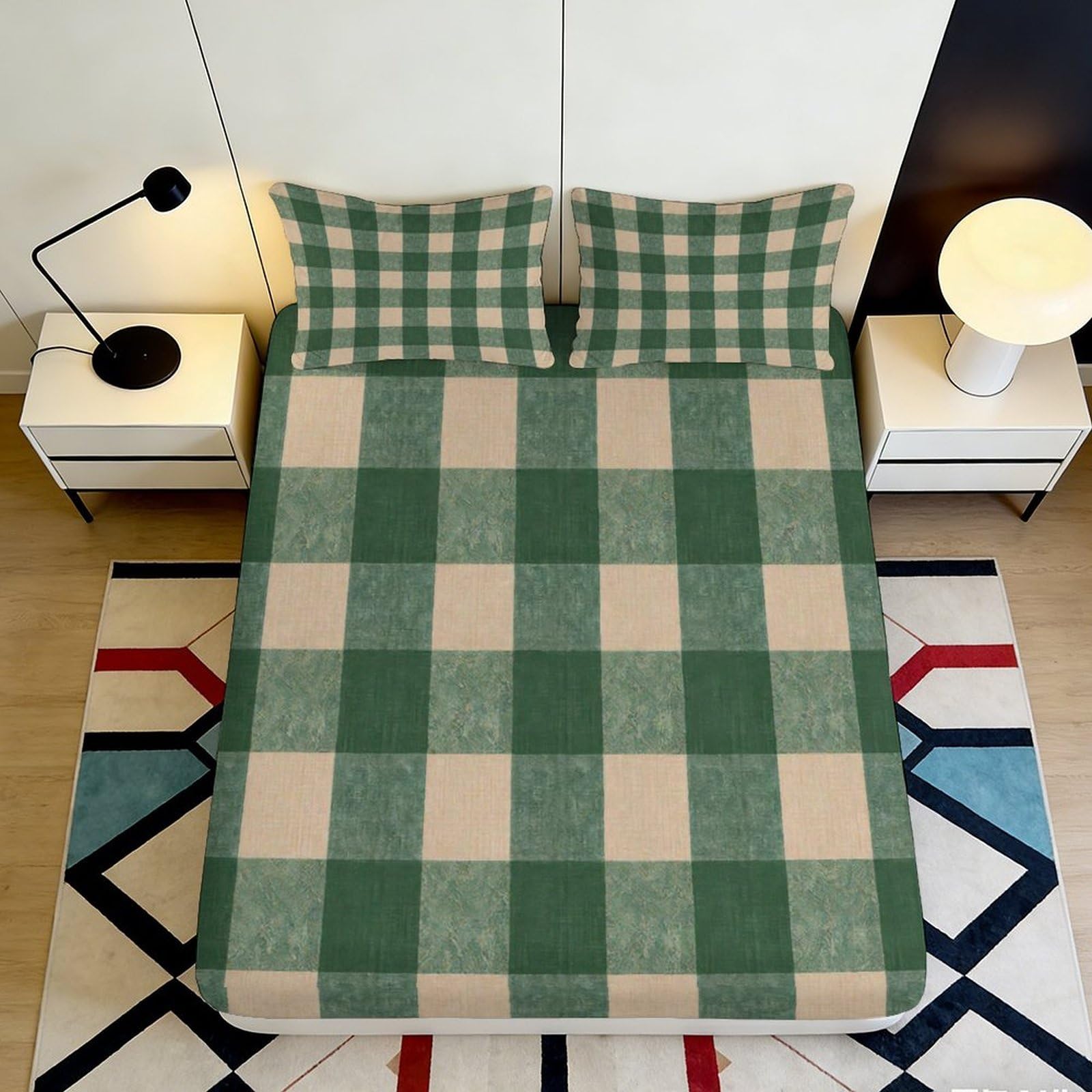 Pnayamiorkfel Style-2 3D Printed Green Plaid Fitted Sheet Microfiber Soft Breathable Rustic Check Mattress Cover For Bedroom Dorm Decor 90X200x25cm