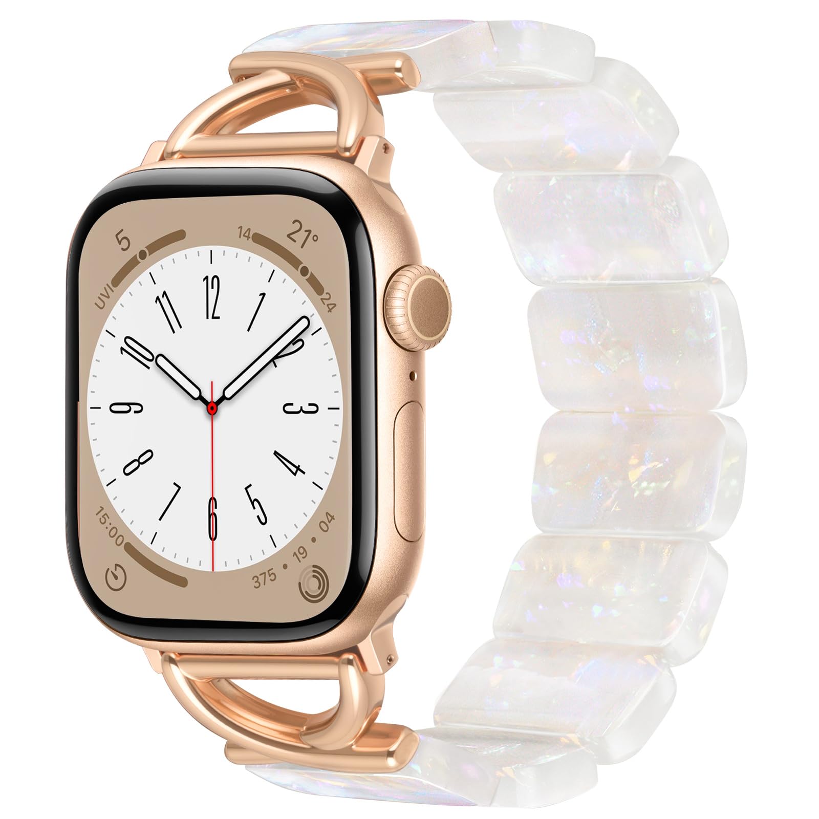 Photo 1 of V.R.HOPE Stretchy Rose Gold Bracelet Resin Apple Watch Band for Series 11/10/9/8/7/SE3 38mm 40mm 41mm 42mm, Lightweight & Flexible Fashion Cute with iWatch Series 6/5/4/3/2/1(Fluorescent White-S)