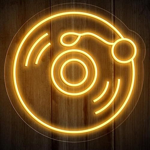 Letrero de neón de disco de vinilo  Arte de pared de música retro, arte de pared de música retro, letrero con luz LED de reproductor vintage,