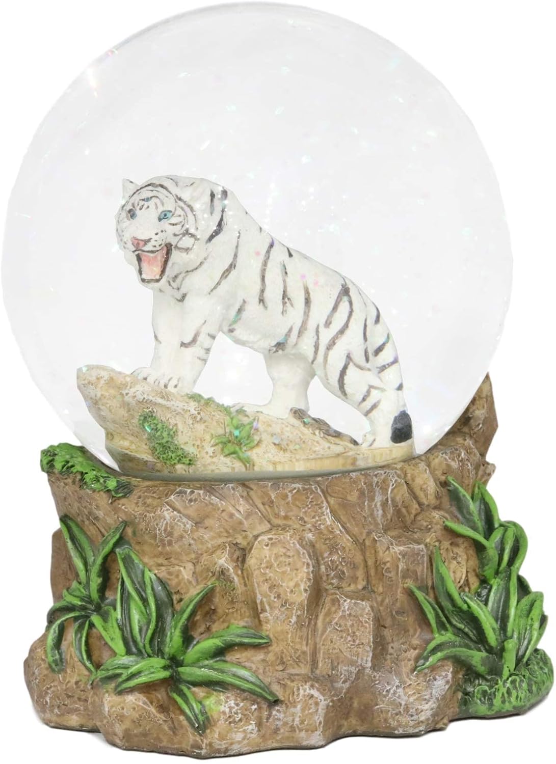 Ebros Forest Jungle Apex Predator White Alaskan Siberian White Tiger Glitter Snow Globe 100mm Collectible Figurine 6.25" Tall As Wildlife Animal Hunter Tigers Giant Cats Novelty Water Globes Decor