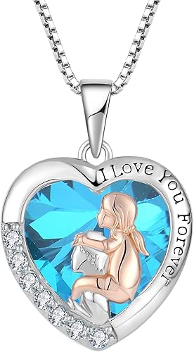 Miniatura 6 de Collar de memoria de plata de ley 925, collar con piedra natal de corazón con texto en inglés "I Love You Forever", regalos para aniversario