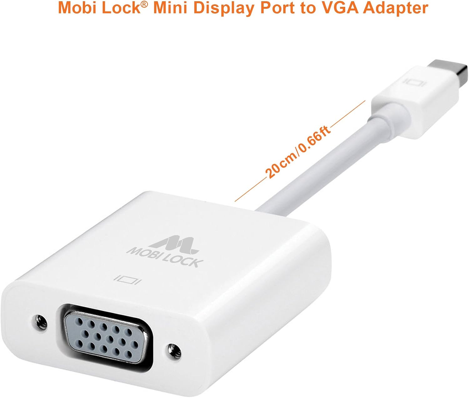 Mobi Lock Mini DisplayPort to VGA Adapter | Compatible to Mirror PCs Screen onto Your Monitor & Projector | 20cm, White Gold-Plated Cable (Pack of 1) | Does NOT Work with Smartphones