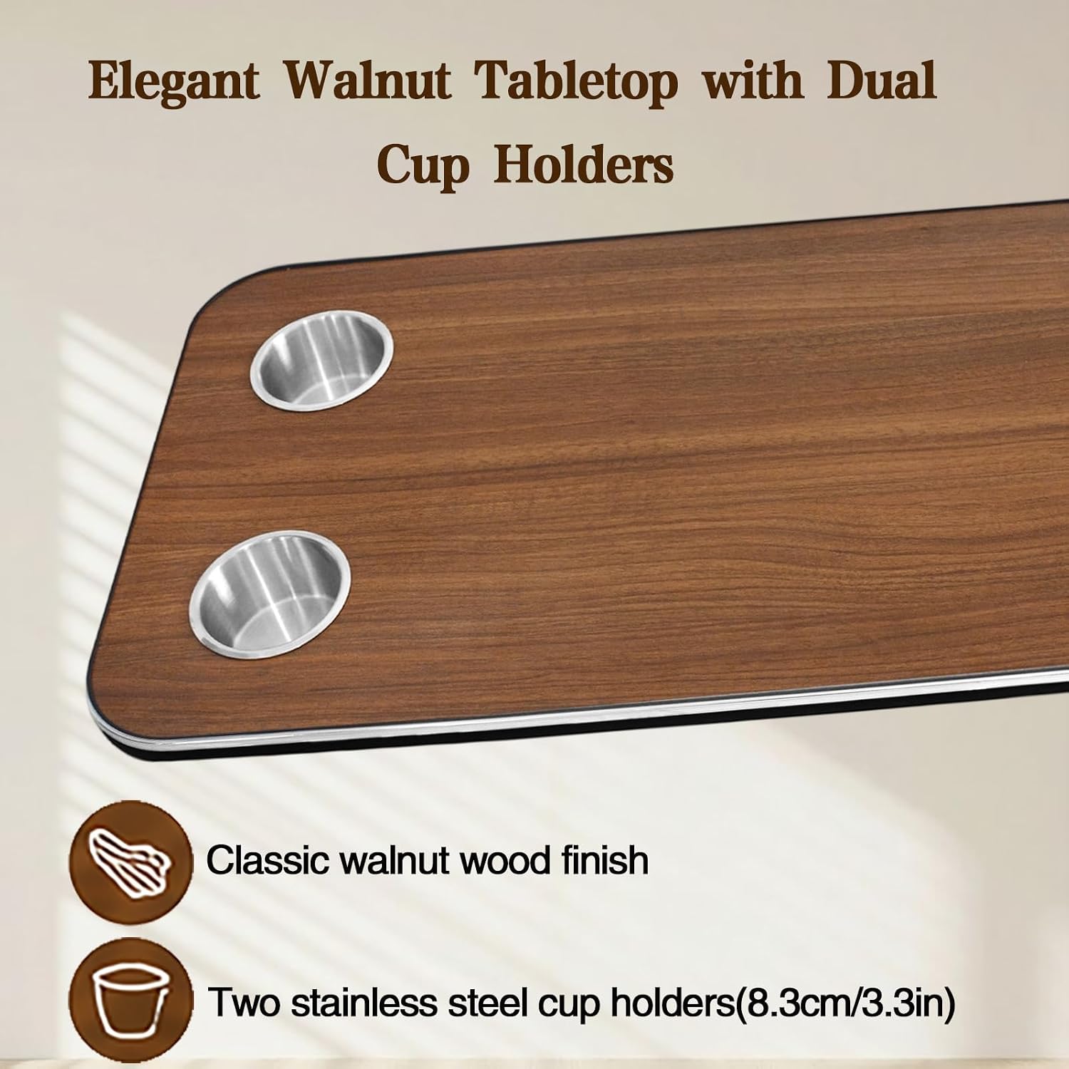 Adjustable RV Table Set with Walnut Top 31.5 x 15.8 Inch Pedestal Table Kit with Removable Triangle Stand Dual Cup Holders for Camper Van Boat Patio