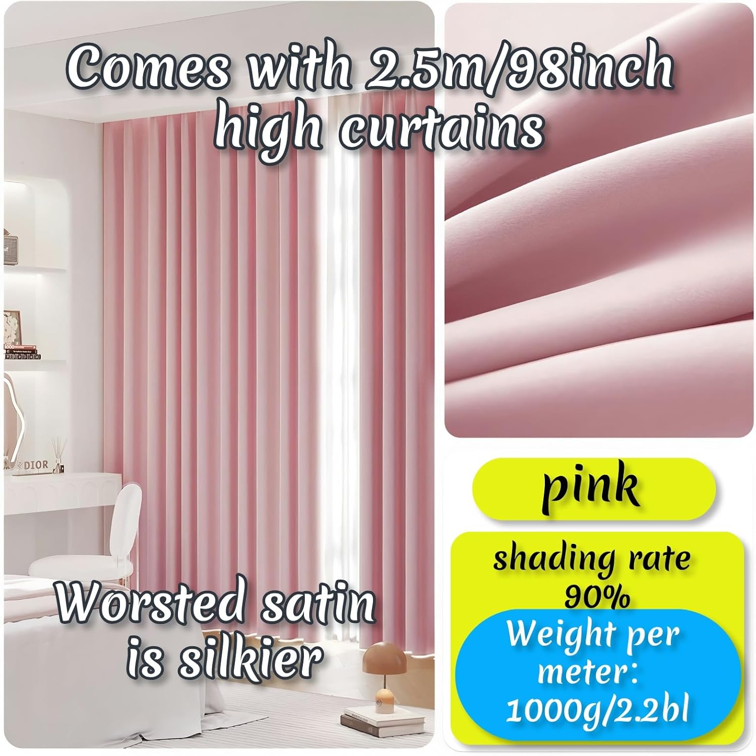 Heavy Duty Double Row Curtain Track Set, 12.8ft Ceiling Mounted Aluminum Sliding System for Living Room, Bedroom, Hospital, Silent Operation (Pink)
