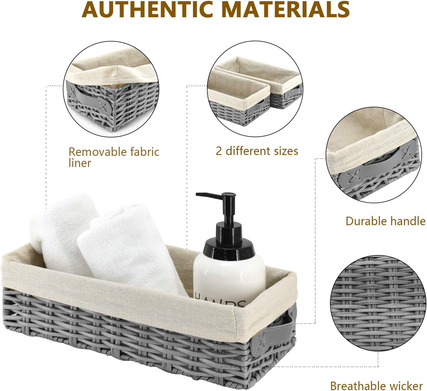 Decorative Wicker Storage Basket with Liner, Handmade Large Wicker Storage Basket for Organizing, Toilet Paper Basket Storage Basket for Toilet Tank Top Decorative Basket for Closet, Bedroom, Bathroom