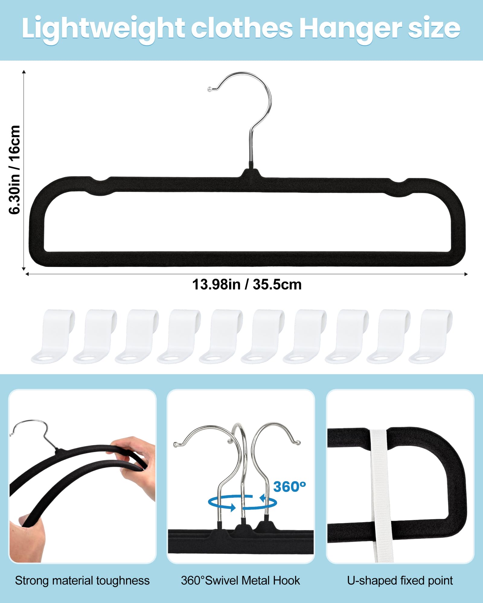 Perchas de terciopelo para pantalones con barra antideslizante, paquete de 20 perchas de fieltro para armario, perchas delgadas y elegantes que ahorran espacio, gancho giratorio de 360°, perchas para
