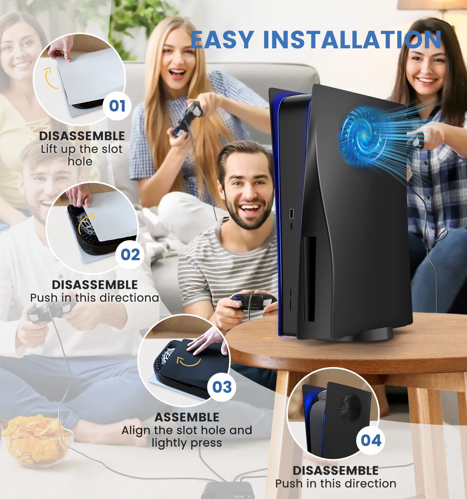 Versione di raffreddamento della piastra frontale PS5 Cover per piastra PS5 per Playstation 5 Edizione disco Prese d'aria turbo aggiornate Piastra laterale di ricambio PS5 Hard antiurto ABS Antigraffi