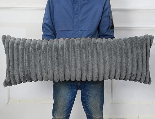 PANOD Funda de cojín de pelo extra largo 14x40, almohada de felpa para gato para cama, fundas de cojín lumbar decorativas boho, funda de cojín para