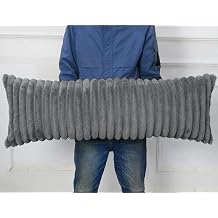 PANOD Faux Fur Extra Long Body Pillow Cover 20x40,Long Plush Cat Pillow for Bed,Decorative Long Boho Lumbar Pillow Covers Pillow Case Cushion Case for Sofa Couch Farmhouse Livingroom,Grey