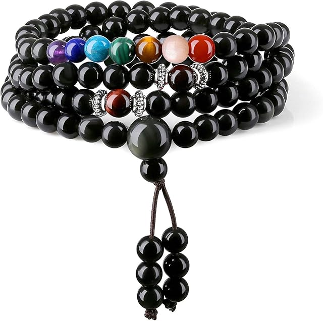 COAI 108 Mala Beads 7 Chakra Stone Prayer Bracelet Necklace