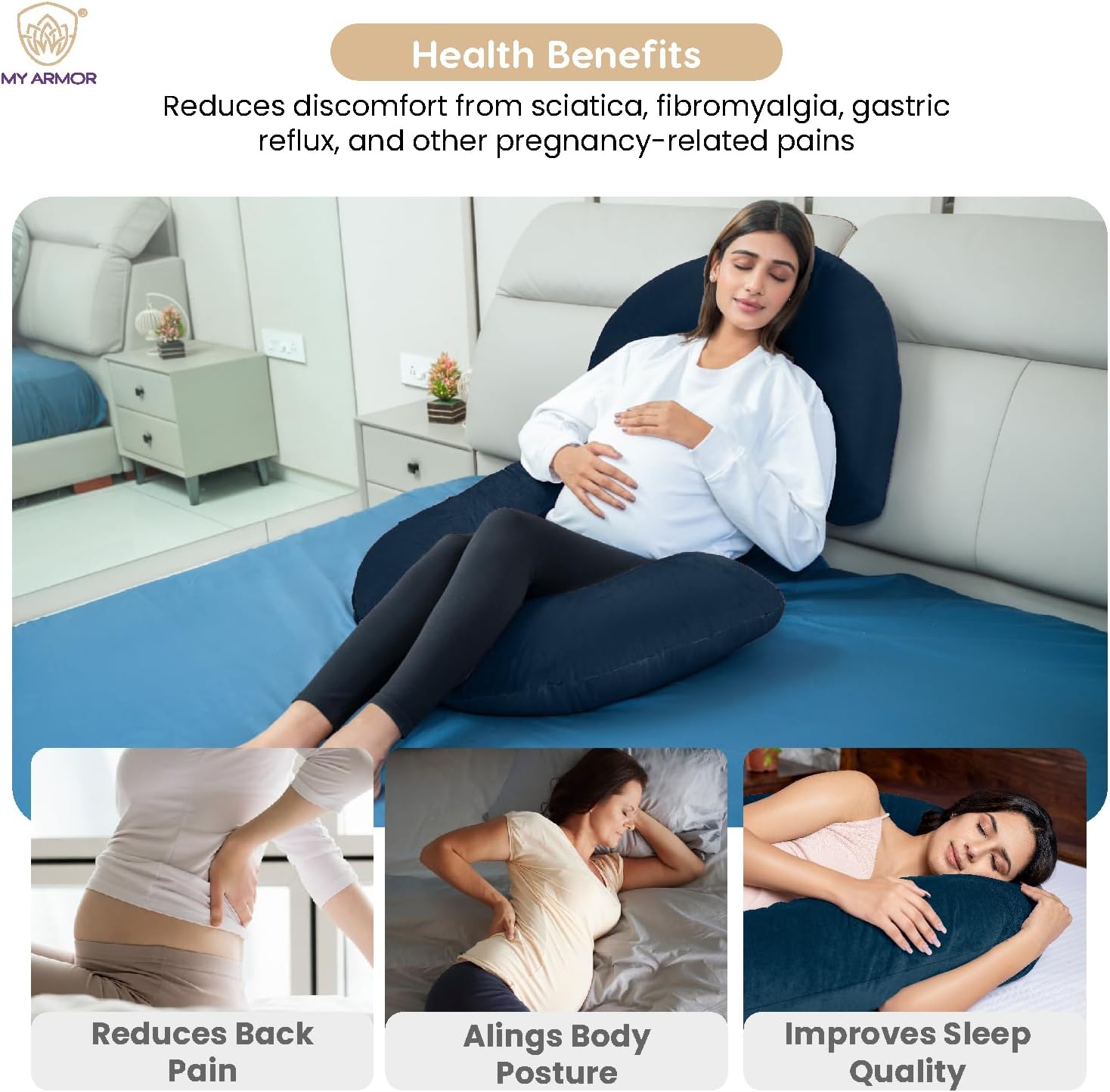 Pregnancy Pillow C Shape for Sleeping, Maternity Pillow for Pregnant Women with Premium Washable Velvet Cover (Navy Blue, Pack of 1)