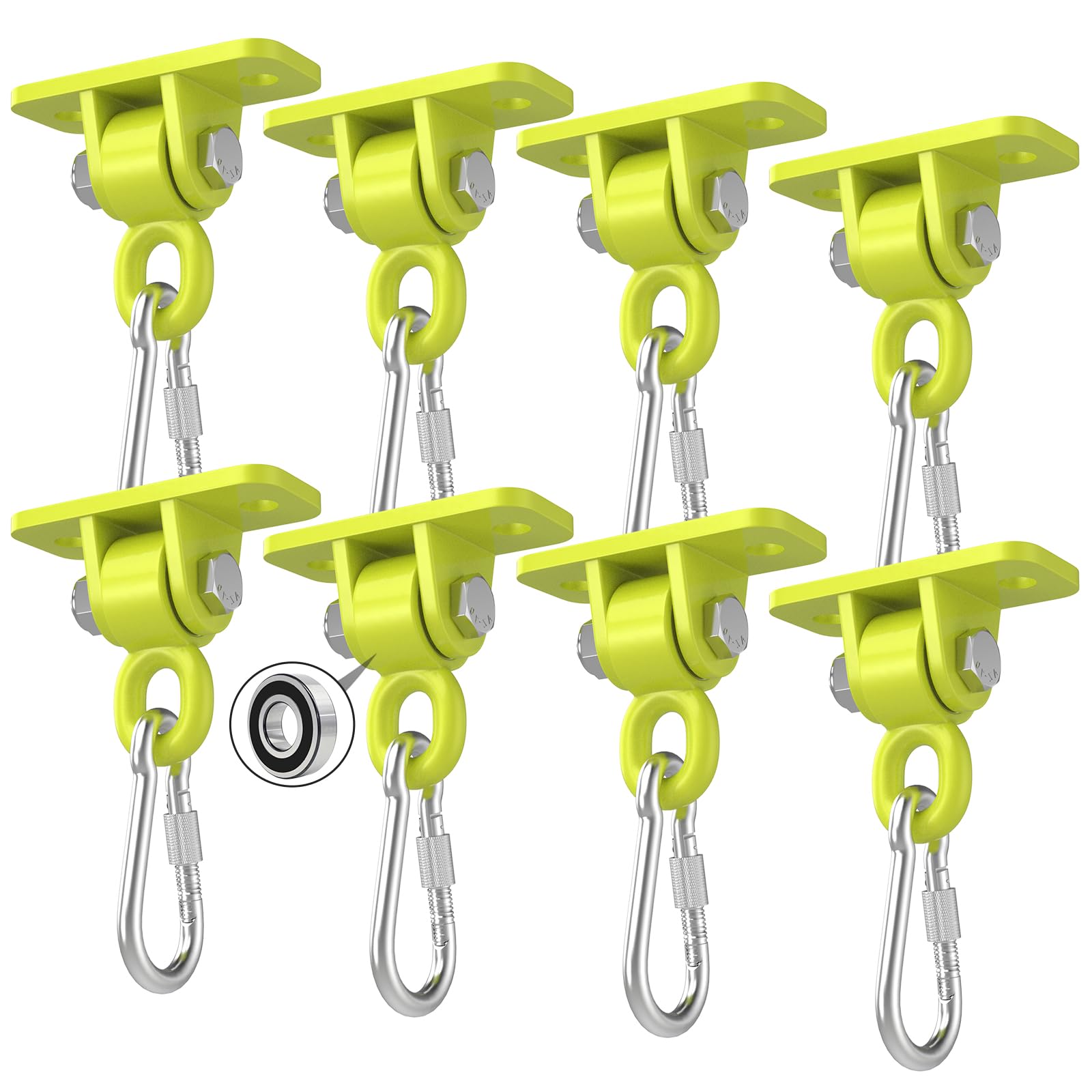 Heavy Duty Swing Hangers, Porch Swing Hanging Kit with Bearing Outdoor Playground Tree Indoor Ceiling Mount Hardware Brackets with Snap Hooks for Yoga Hammock Punching Bag Accessories 8PCS Yellow