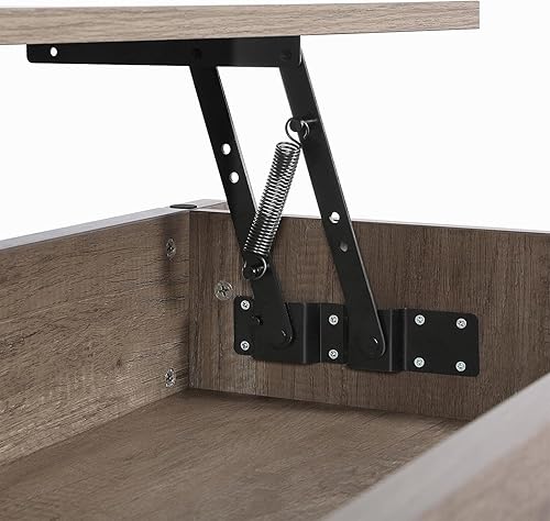 Miniatura 5 de Yaheetech Mesa auxiliar moderna con parte superior elevable con compartimento de almacenamiento oculto y 2 estantes abiertos, mesa de centro de