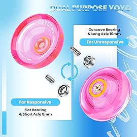 MAGICYOYO K2 Responsive Yoyo for Kids, Crystal Yo Yo Professional for Fingerspin Trick, Dual Purpose Plastic Yo-yo with Extra Unresponsive Bearing for Advanced + 12 Yoyo Strings + Yo Yo Bag (Pink)