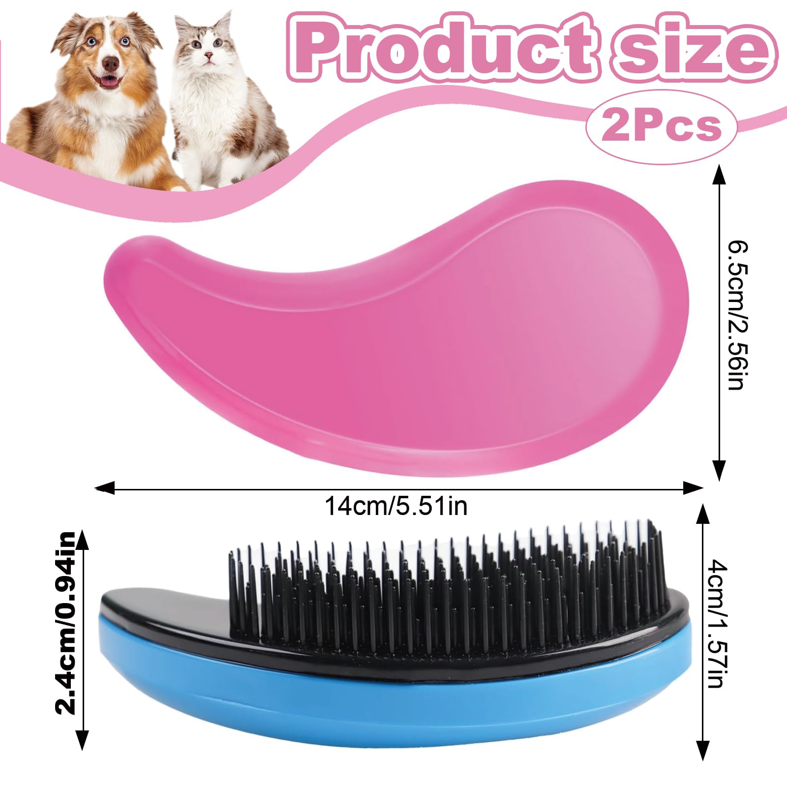2 Pcs Puppy Brush, Dog Brushes for Grooming, Soft Dog Brush Gentle Puppy Dog Hair Remover Brushes for Teddy Yorkies Maltese Shih Tzu Chihuahua Grooming (Pink, Blue) - Image 2
