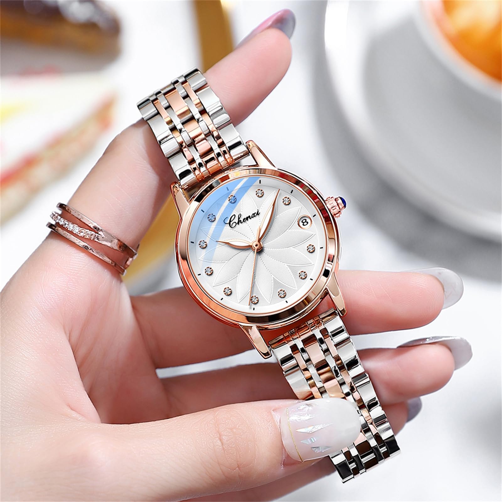 Orologio meccanico automatico da donna cinturino in acciaio inossidabile oro rosa quadrante scheletro di lusso signore diamante elegante vestito orologio da polso