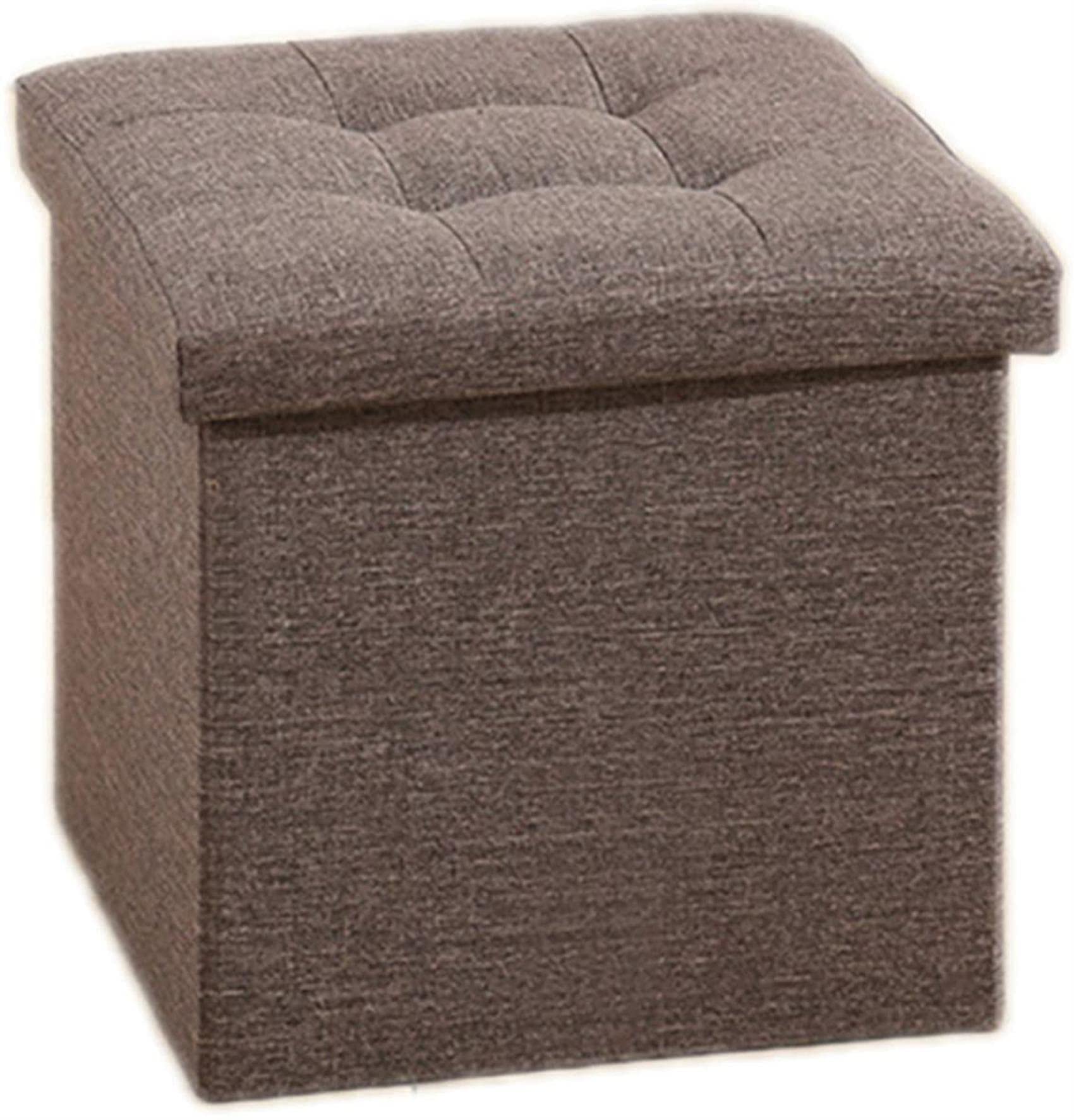 Coffre à jouets bleu de forme pouf carré pliable et repose-pieds rembourré en lin
