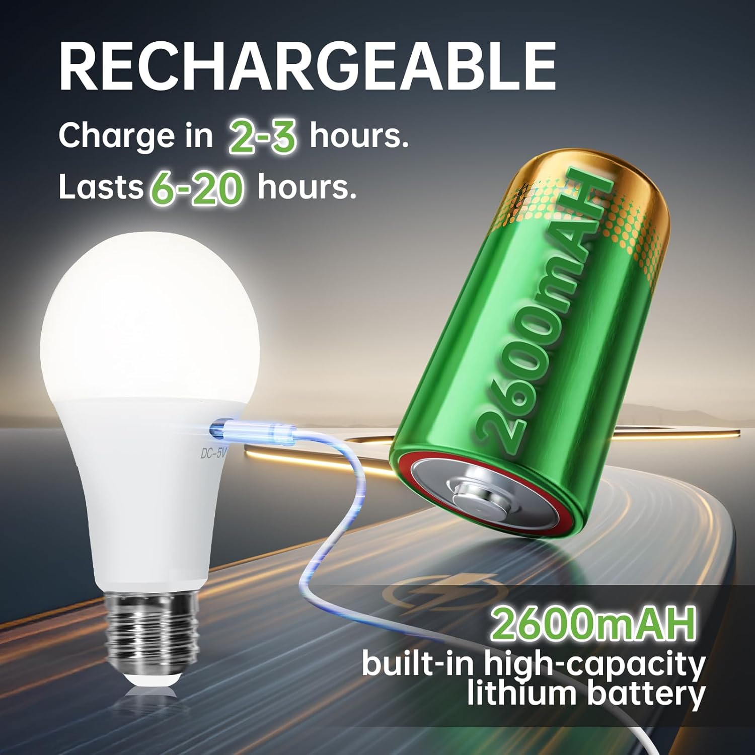 Kimjo 6 Pack Rechargeable Light Bulbs with Remote, Keep Lighting During Power Outage, 2600mAh Emergency Battery Operated Light Bulb with 3 Colors, Dimmable for Home, Camping, Tent (E26, with Hook)
