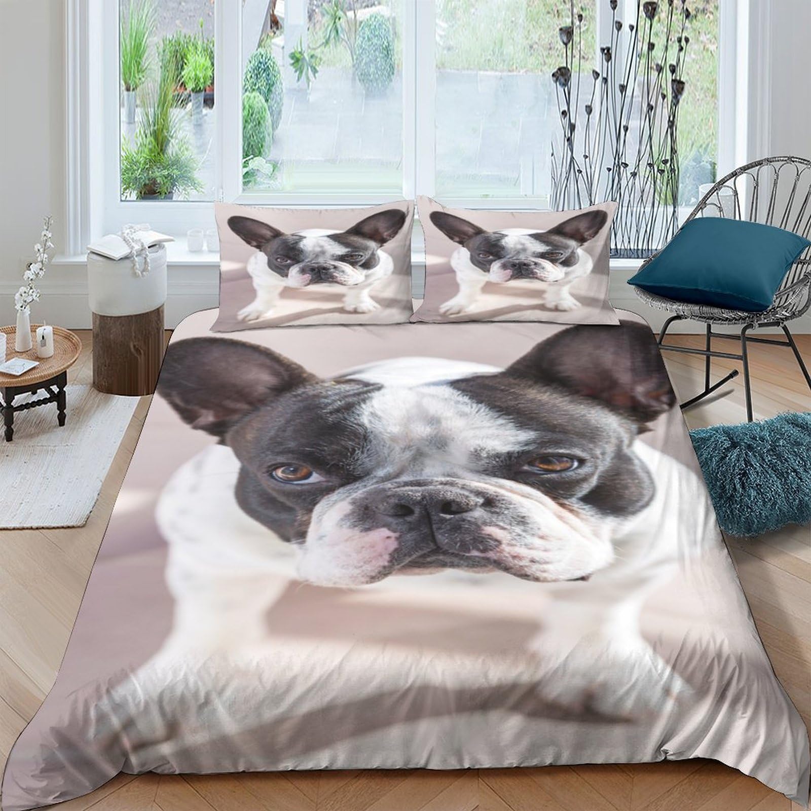 Ctjqhvkz Style-1 3D Printed French Bulldog Fitted Sheet Microfiber Soft Anti-Slip Dog Face Mattress Cover For Bedroom Guest Room Decor Single（135X200cm）
