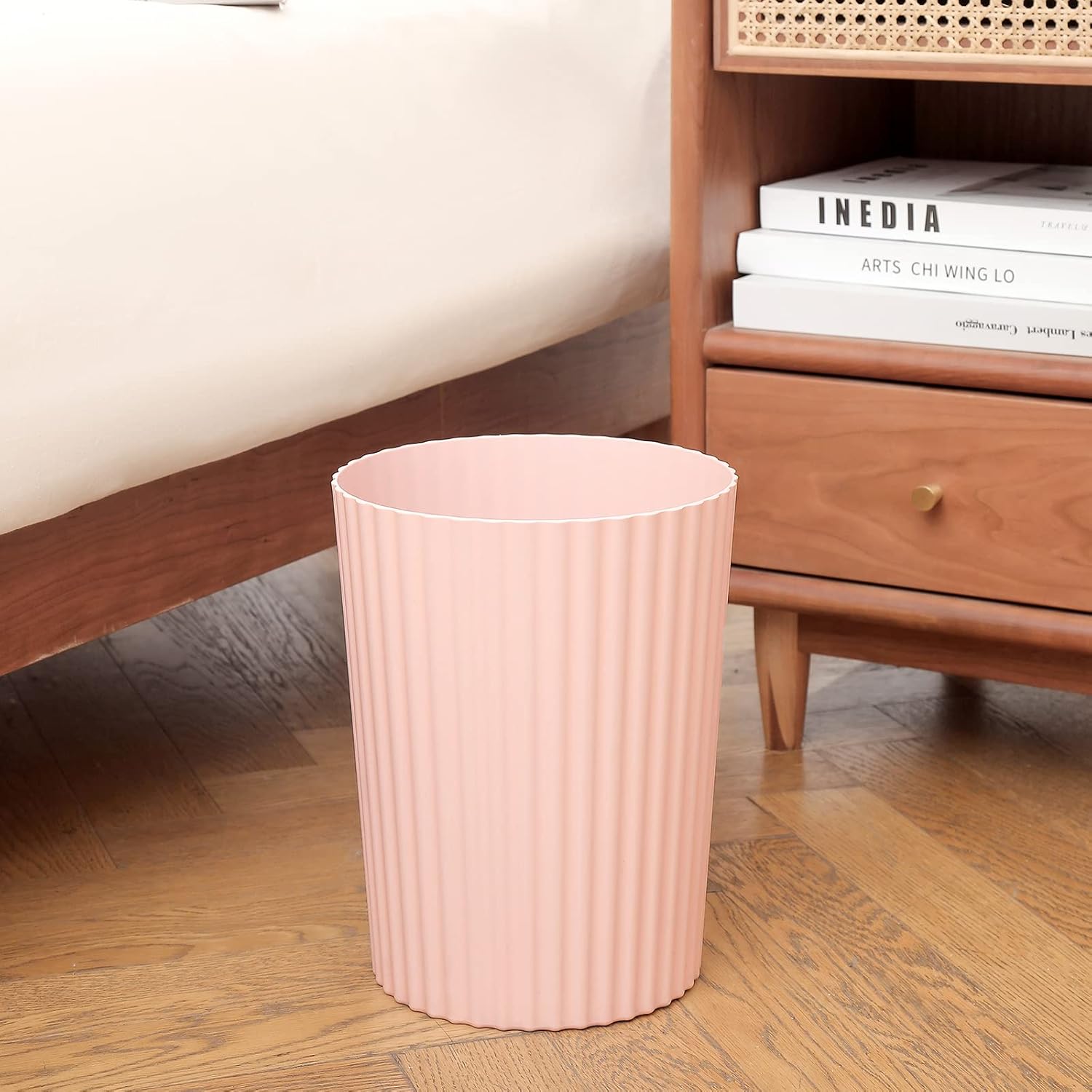 jiatua small trash can plastic wastebasket round garbage container bin for bathroom, kitchen, bedroom, home office, college dorm, pink 1.8 gallons pink