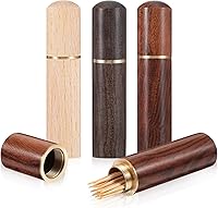 Lnngub 3 Pack Portable Wooden Toothpick Holders - Compact Waterproof Travel Case, Brown, Holds 15-20 Picks